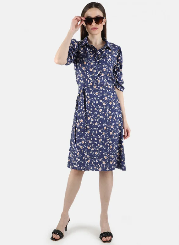 Women Navy Blue Printed Dress