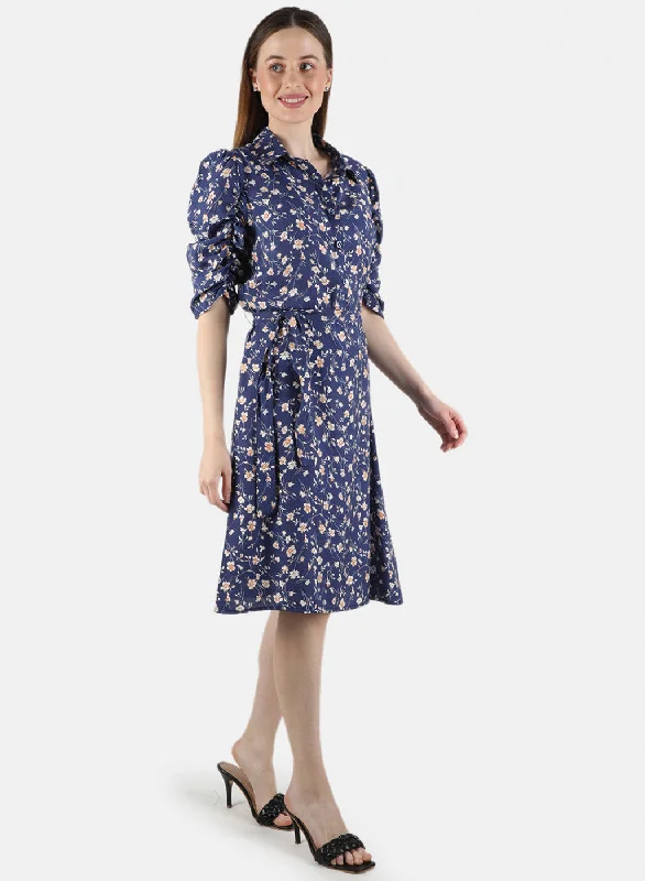 Women Navy Blue Printed Dress