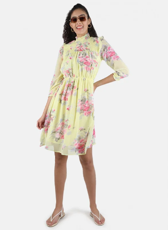 Women Yellow Printed Dress