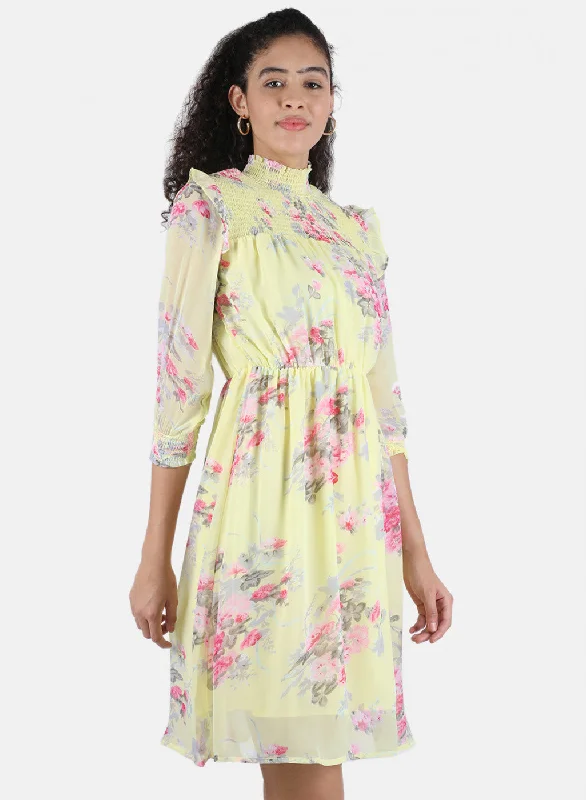 Women Yellow Printed Dress