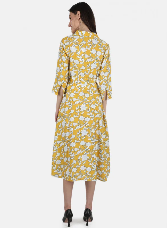 Women Yellow Printed Dress