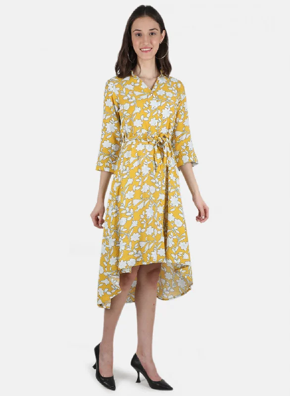 Women Yellow Printed Dress