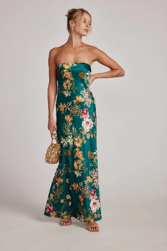 Natalia Emerald Floral Strapless Maxi Dress