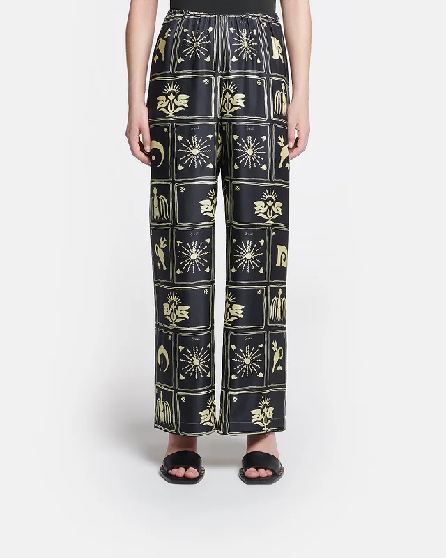 Brenda - Printed Silk-Twill Pants - Folk Art Black