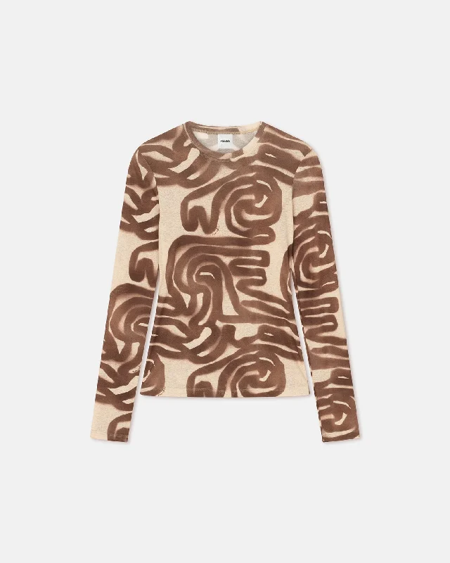 Lymee - Printed Mesh-Jersey Top - Caramel Ribbon