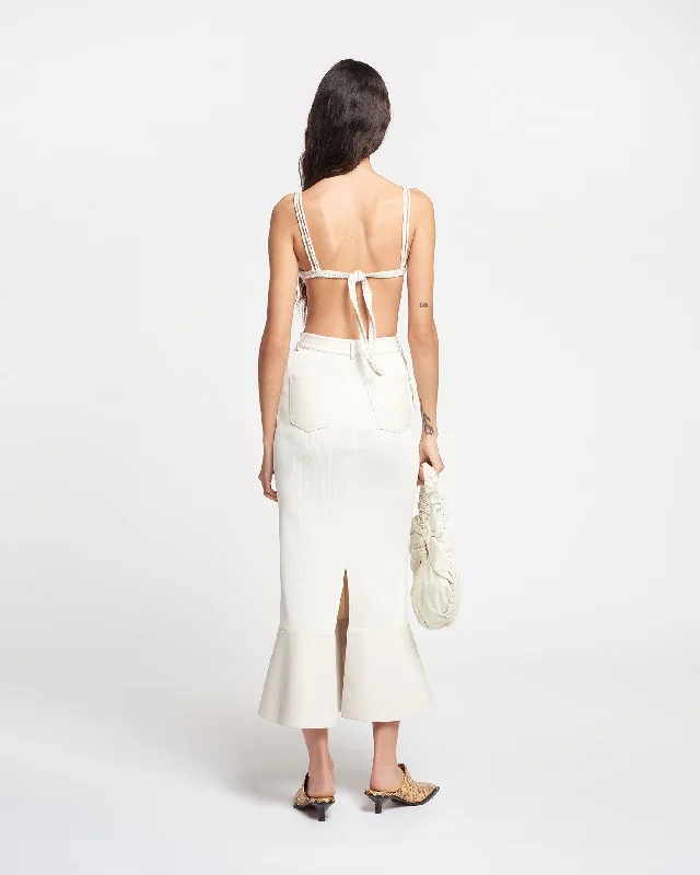 Jenace - Leather-Trimmed Ribbed-Jersey Skirt - Creme