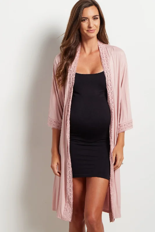 PinkBlush Pink Crochet Trim Delivery/Nursing Maternity Robe