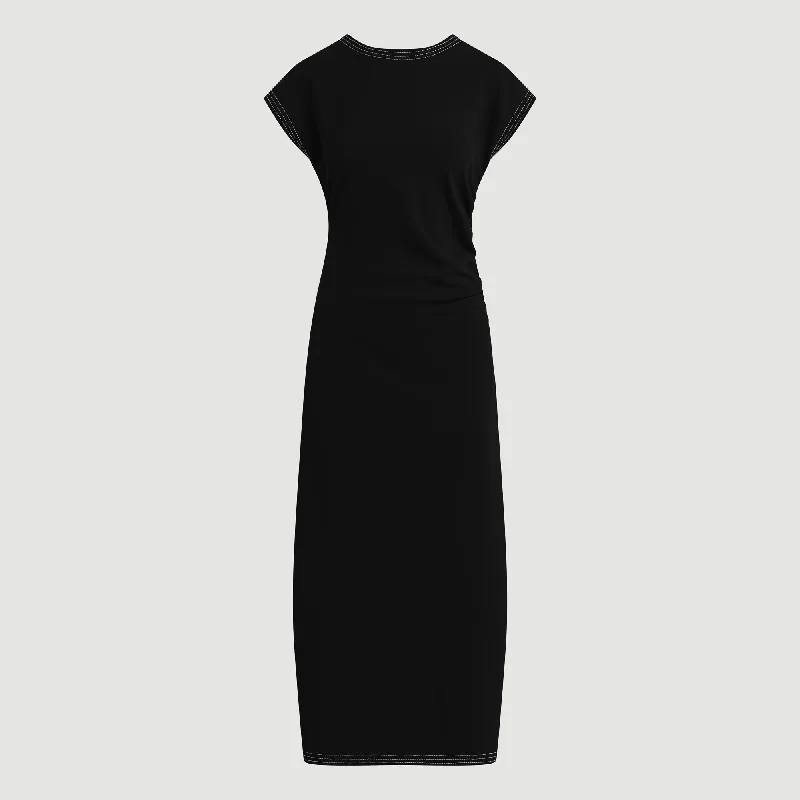 Vela Contrast-Stitch Ruched-Waist Dress (Petite)