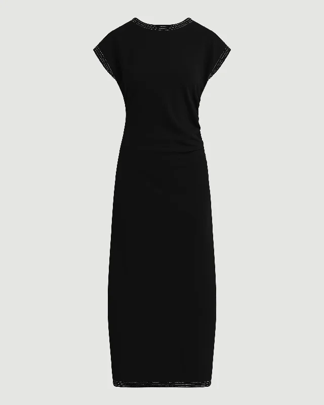 Vela Contrast-Stitch Ruched-Waist Dress (Petite)