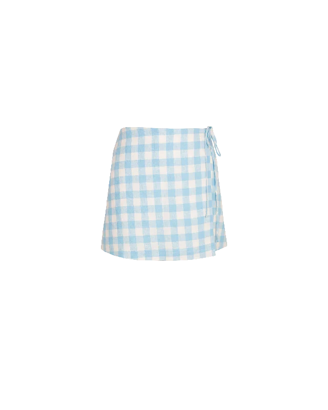 VIDA LINEN MINI SKIRT BLUE LINEN GINGHAM