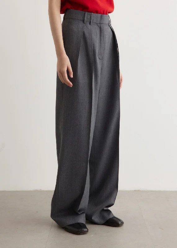 Wide Leg Double Pleated Trousers