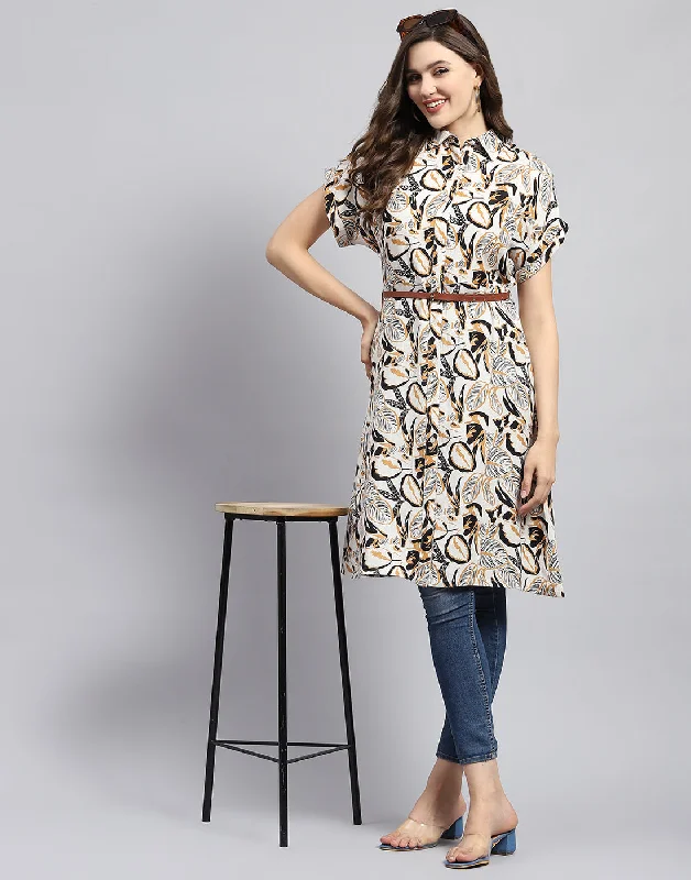 Women Brown & Black Printed Collar Half Sleeve Tunic