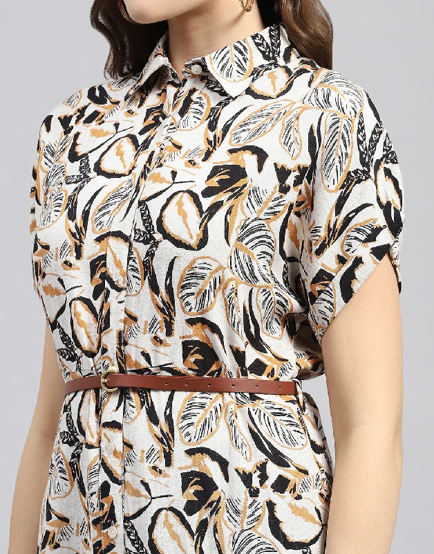 Women Brown & Black Printed Collar Half Sleeve Tunic