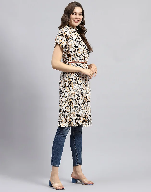 Women Brown & Black Printed Collar Half Sleeve Tunic