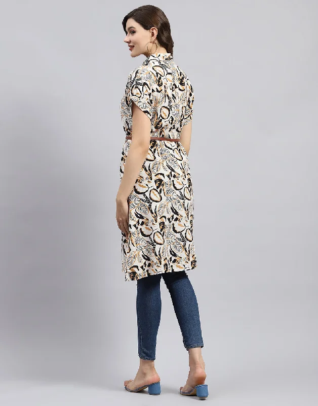 Women Brown & Black Printed Collar Half Sleeve Tunic