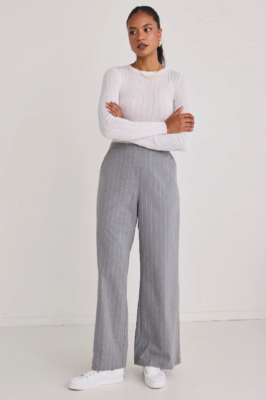 Best Life Grey Pinstripe Wide Leg Pant