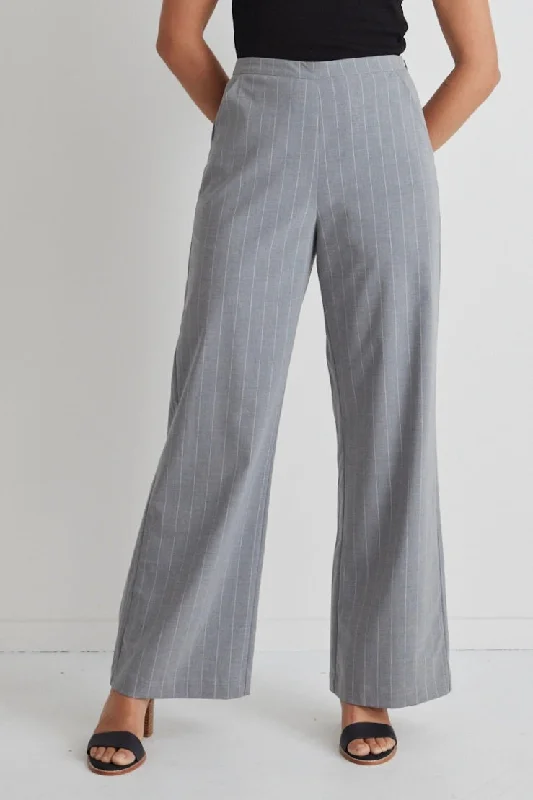 Best Life Grey Pinstripe Wide Leg Pant