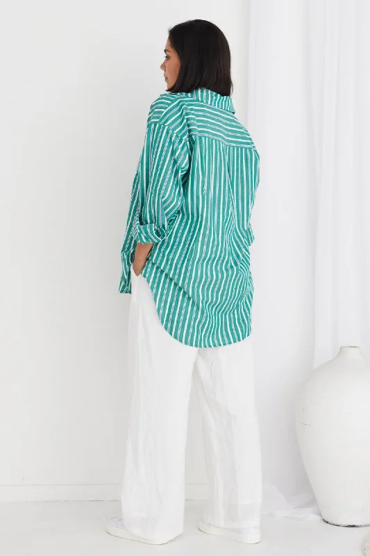 California Green Stripe Poplin Oversized Shirt