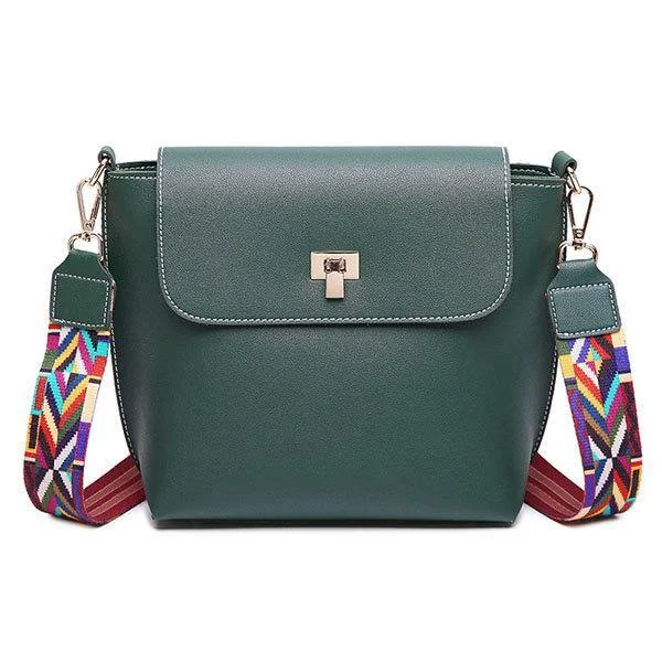 Colorful Strap Women Bucket Bags Casual Lock Anti-Thief Shoulder  Green Bags Crossbody Bags