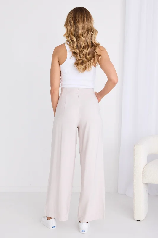 Effortless Bone Viscose Deep Band Wide Leg Pant