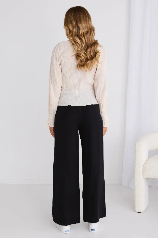 Effortless Black Viscose Deep Band Wide Leg Pant