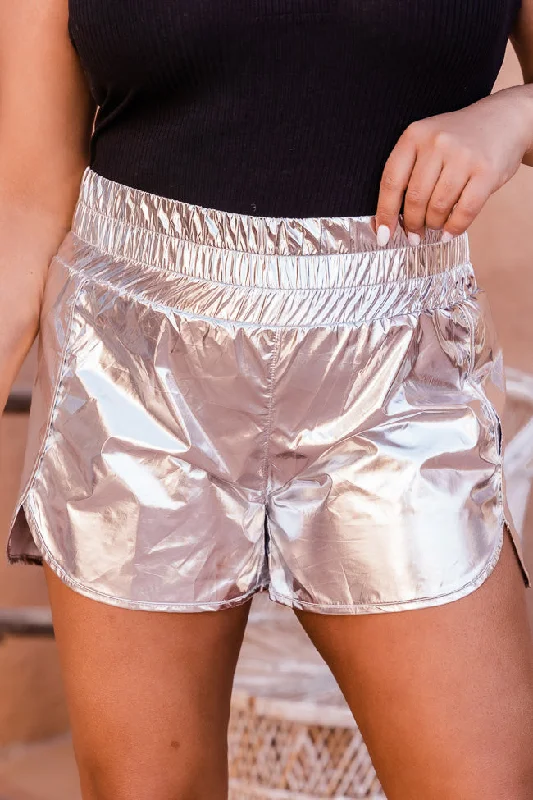 Errands To Run Silver Metallic High Waisted Athletic Shorts FINAL SALE