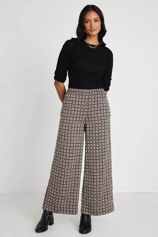 Figure Black Geo Satin Pull On Wide Leg Pants