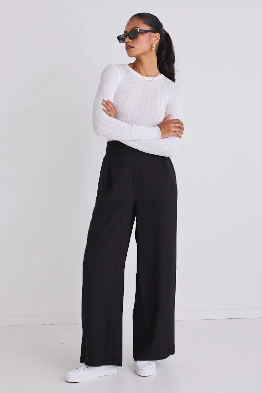 Instinctive Black Recycled Stretch Back Wide Leg Pant