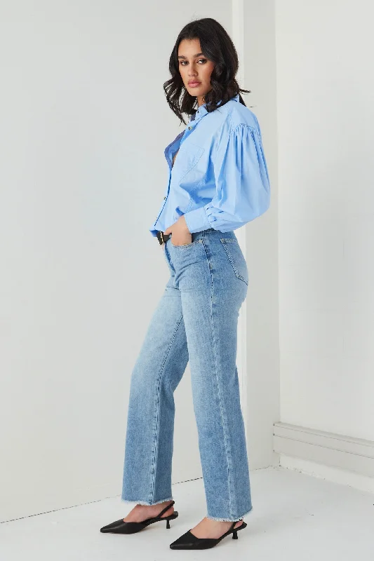 Juniper Mid Blue High Waist Wide Leg Jean