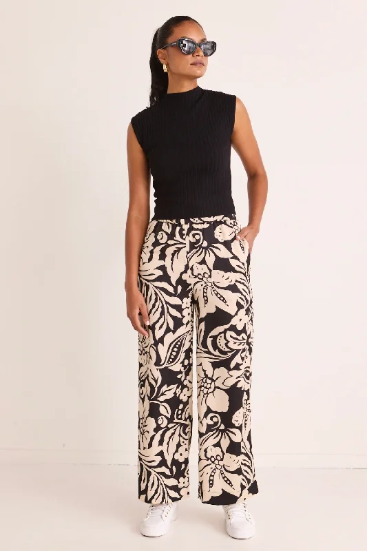 Lounging Black Baroque Satin Wide Leg Pants