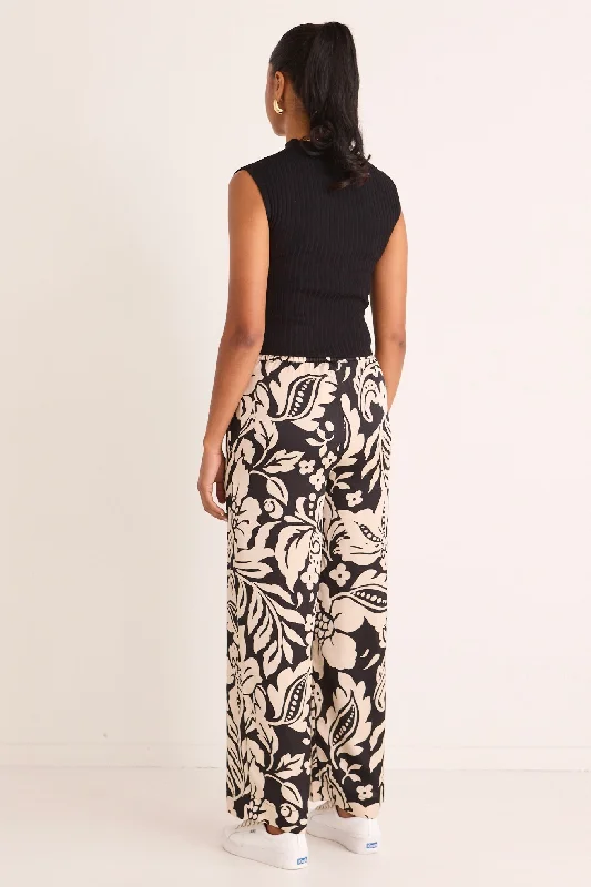 Lounging Black Baroque Satin Wide Leg Pants