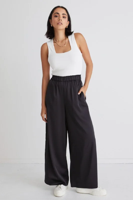 Luxury Black Satin Wide Leg Pants