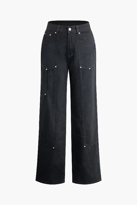 Rivet Detail Straight Leg Jeans