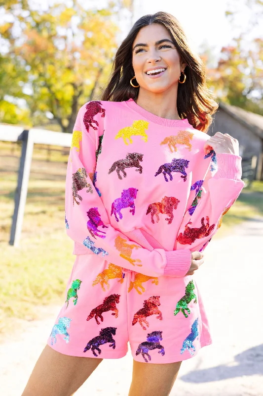 Neon Pink Multi Horse All Over Short