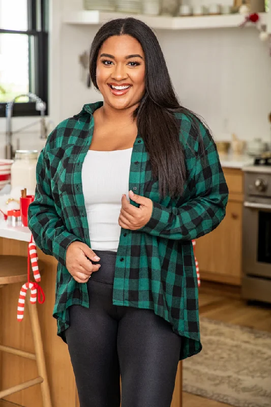 Northern Sky Green Buffalo Plaid Button Up Blouse FINAL SALE