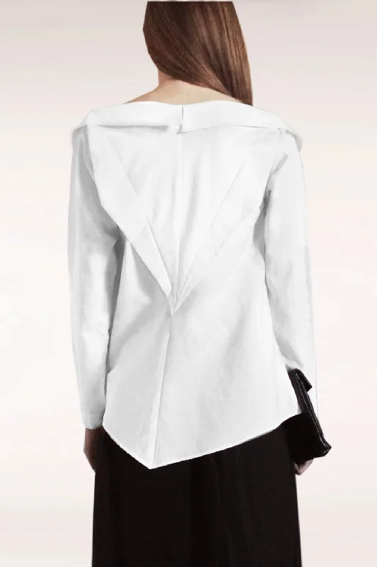 Open Collar Long Sleeves Cotton Shirt / White