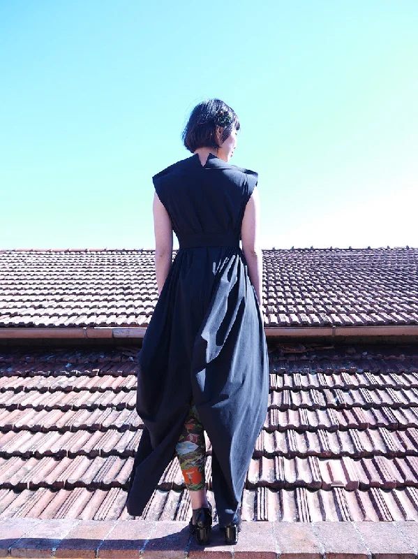 Origami Buri Cotton Shirt Dress / Black