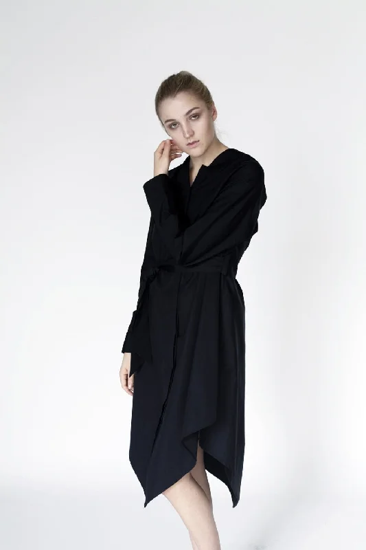 Origami Cotton Shirt Dress / Black