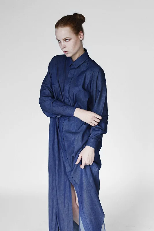 Origami Light Denim Maxi Shirt / Navy