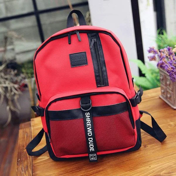 Red Students Book Bags Nylon Net Patchwork Gym Bag Backpacks