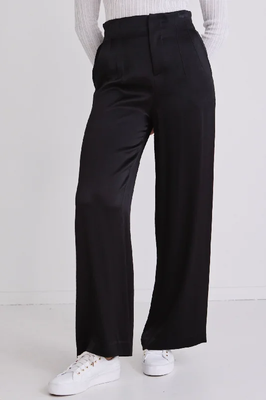 Revelry Black Viscose Satin Wideleg Pants