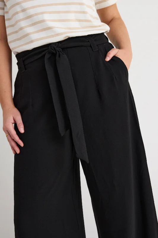 Sydney Black Crepe Wide Leg Tie Belt Pant