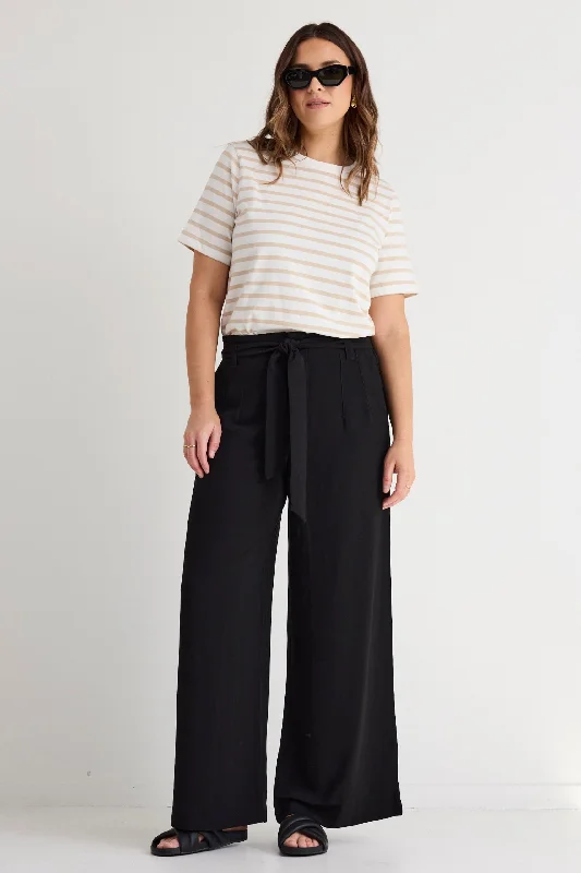 Sydney Black Crepe Wide Leg Tie Belt Pant