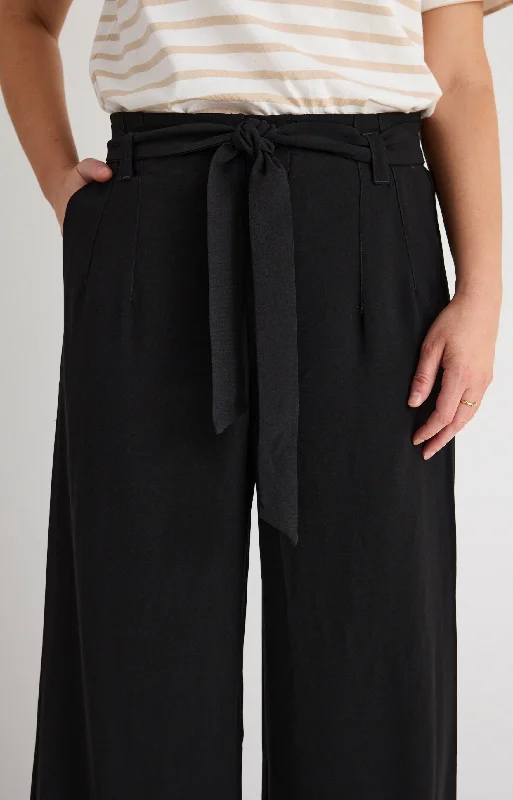 Sydney Black Crepe Wide Leg Tie Belt Pant