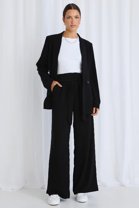 Sydney Black Crepe Wide Leg Tie Belt Pant