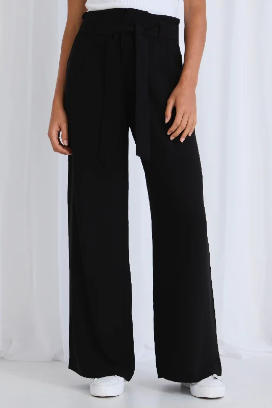 Sydney Black Crepe Wide Leg Tie Belt Pant