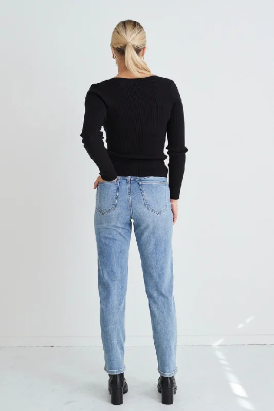 Tommy Mid Blue High Waist Straight Leg Jean