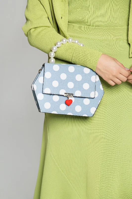 True Blue and White Polka Dots Hexagon Handbag