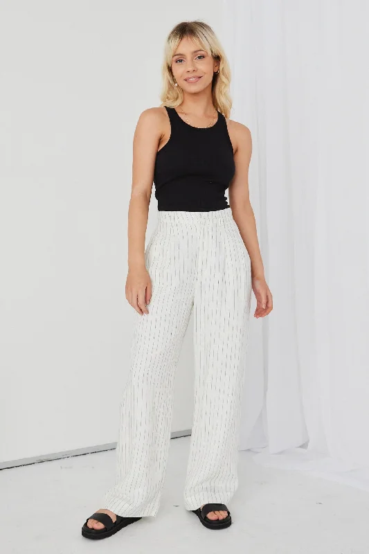 Valour White Pinstripe Linen Wide Leg Pants