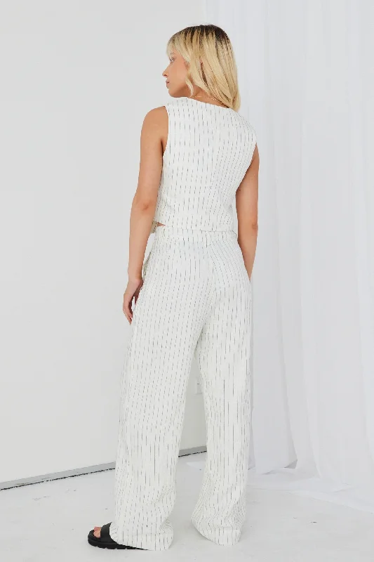 Valour White Pinstripe Linen Wide Leg Pants